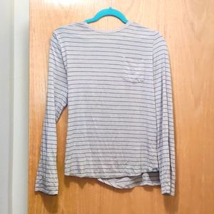 Prana long sleeve Modal t shirt, beige with navy stripes, Small